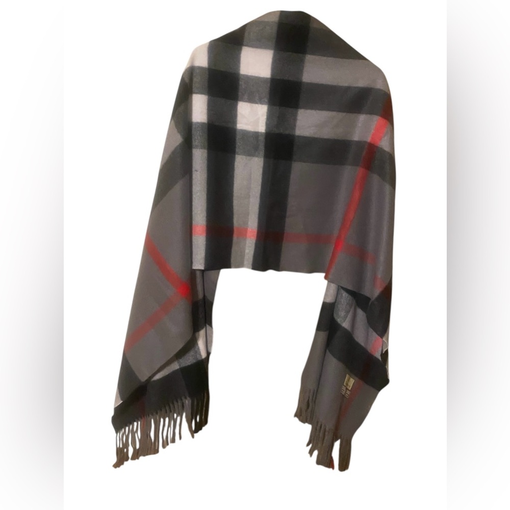 Sky Cashmere 100% Virgin Wool Scarf 26”X78” Fringe Beige Black Red Plaid Luxury - Picture 15 of 15
